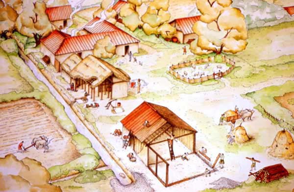 Risocstruzione abitato etrusco (disegno Nicoletta Raggi)